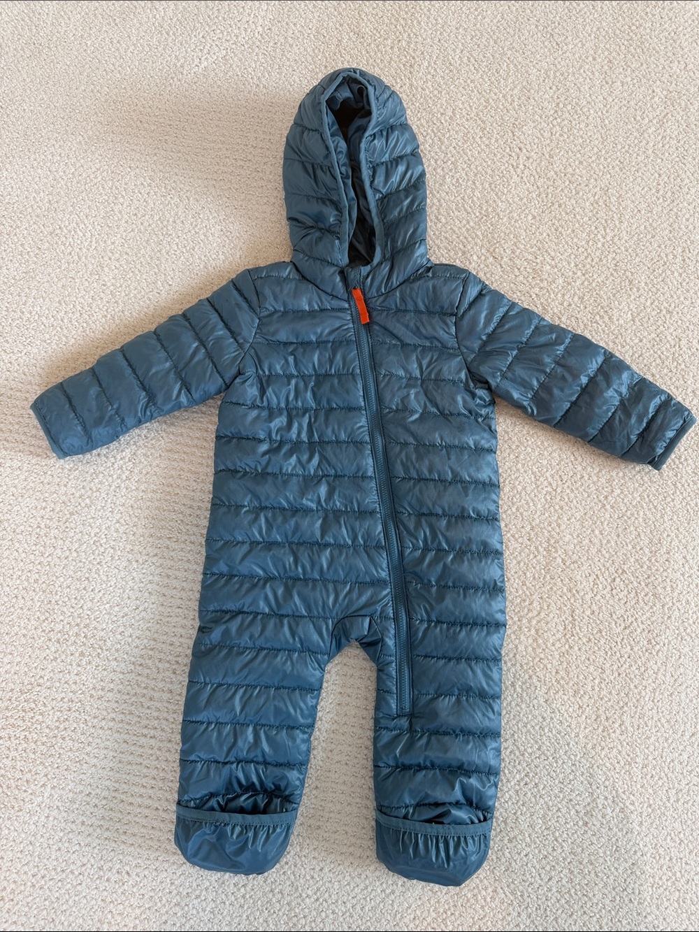Primary Blue Hooded Puffer Baby One-Piece Footie